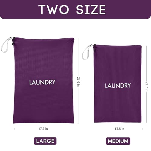 Travel Laundry Bag (2 Pcs - Large + Medium) - Foldable Waterproof Washable Wet Dry Bag for Gym, Swimming, Yoga, and Workout Perfect for Dirty Clothes, Bathing Suits, Travel Accessories (Purple) - color: Purple, size: L+M (2 Pcs) – 23.6"×17.7" + 21.7"×13.8