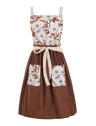 Pinknoke Vintage Pinafore Aprons for Women with Pockets for Kitchen - color: Brown