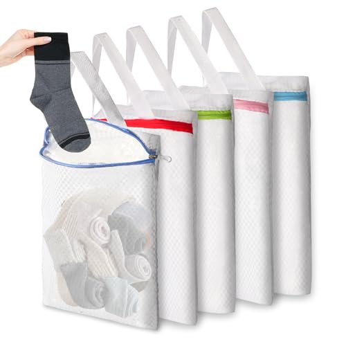5-Pack Hanging Mesh Laundry Bags with S Metal Hooks, 10x12 Inch - color: 5 PACK, size: 10*12in