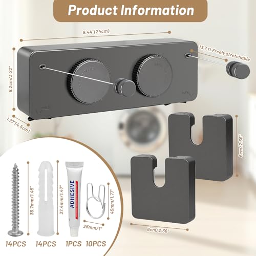 Retractable Clothesline Indoor, Non-Sagging Outdoor Clothes Line Retracting, 16.7 Ft Heavy Duty Clothes Drying Laundry Line, Wall Mounted Stainless Steel Clothesline for Balconies (Double line-Grey) - color: Double Line-grey