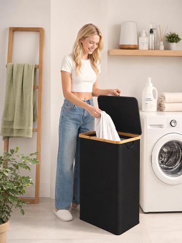 IEGrow Laundry Hamper with Lid,110L Laundry Basket with 2 Mesh Bags,Black - color: Black, size: 111L