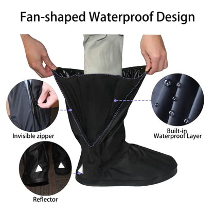 Waterproof Rain Boot Shoe Cover with Reflector Reusable & Foldable - color: Black, size: Medium