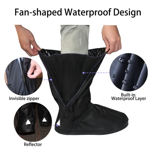 Waterproof Rain Boot Shoe Cover with Reflector Reusable & Foldable - color: Black, size: Large