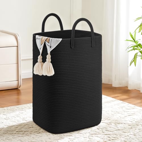 Artfeel Laundry Basket,Woven Cotton Rope Laundry Hamper,60L Versatile Storage for Dirty Clothes,Baby Toys,and Blankets in Bathroom, Nursery,and Living Room - color: Darkblack, size: 60L