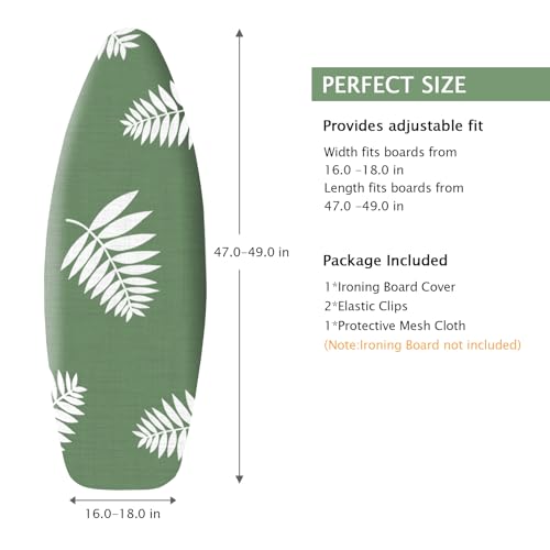 SheeChung Ironing Board Cover and Pad 18"x49",Wide Ironing Board Cover - color: Green+leaf, size: 49"L x 18"W