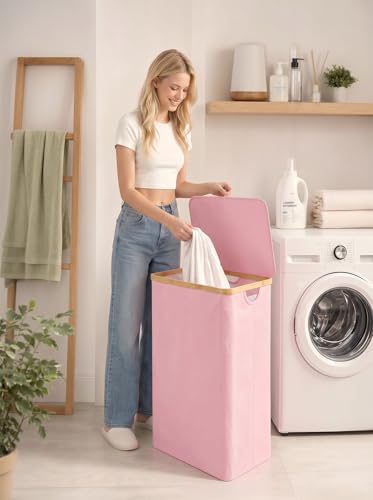 IEGrow Laundry Hamper with Lid,110L Laundry Basket with Mesh Bags,Pink - color: Pink, size: 110L