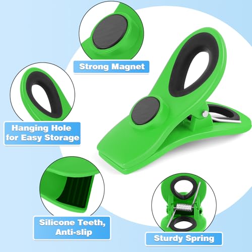 12 Pack Chip Clips, Bag Clips for Food, Magnetic Sealers for Chips and Other Food, Plastic Bag Clip for Kitchen, Fridge, Clothes, Sewing and Artwork (Green) - color: Green