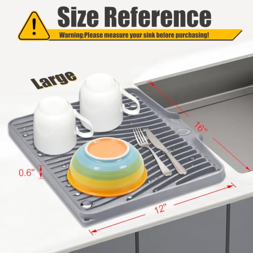 TIKNIK Silicone Dish Drying Mat for Kitchen Counter, Grey-1pcs, 16" x 12" - color: Grey-1pc, size: 16" x 12"