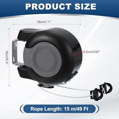 uxcell Retractable Double Clothesline Outdoor Indoor, 49Ft Heavy Duty PVC Clothes Line Retracting Laundry Line with 24 Pcs Clothespins for Wet Dry Clothing, Black - color: Black/Grey