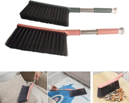 2 Pack Soft Bristle Bed Sheets Sweeping Cleaning Brush with Long Hand, Counter Duster for Debris Hair Remover Desk Quilt Sofa Furniture (Pink Yellow)