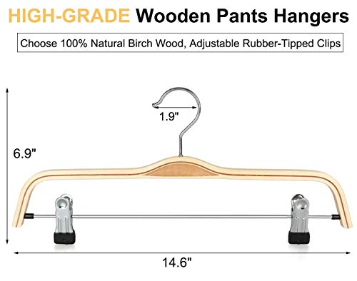 TOPIA HANGER Wooden Pants Hangers,Slim Natural Wood Skirt Hangers with Anti-Rust Hook and Adjustable Metal Clips, Perfect for Skirts, Pants, Slacks-10 Pack-CT17N - color: Natural, size: 10 Pack