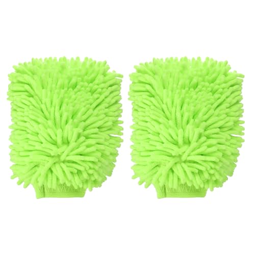 HARFINGTON 2pcs Chenille Microfiber Car Wash Mitts 10" x 7.5" Scratch Free Wash Gloves Absorbent Double Sided Plush Cleaning Drying Mitts for Car Washing Home Clean Lime Green - color: Lime Green