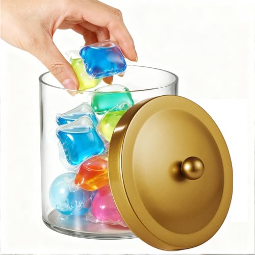 50 Oz Laundry Pods Container Clear with Stainless Steel Lid(Gold) - color: Gold, size: 50 Ounces