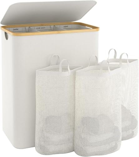Hampers for Laundry Basket with Lid, 145L Large Laundry Hamper 3 Section - color: Beige, size: 145L