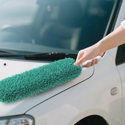 Microfiber Duster with Handle and Washable Duster Head, Dusters for Cleaning,Green, Reusable Cleaning Tool,2PCS