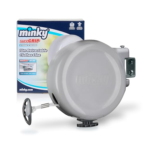 Minky Homecare Outdoor Retractable Clothesline - Heavy Duty PVC Coated Line - Energy and Space Saving Removable Laundry Drying Line - 49 Feet (Gray) - size: 49 feet