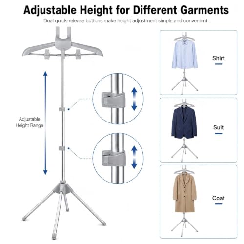 Foldable Garment Steamer Hanger Stand Kit, Adjustable Clothes Steaming Rack