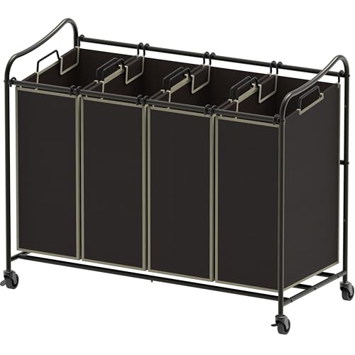 Simple Houseware 4-Bag Heavy Duty Laundry Sorter Rolling Cart, Brown - color: Bronze