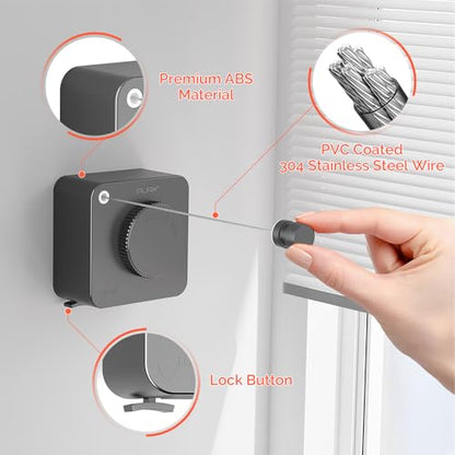 Retractable Clothesline Indoor, Non-Sagging Outdoors Clothesline Retracting, Heavy Duty Retractable Clothes Drying Laundry Line, Wall Mounted Stainless Steel Line - 13.8 Ft (Gray) - color: Gray