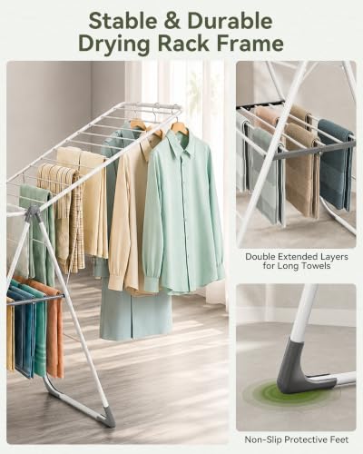 APEXCHASER 2-Tier Gullwing Clothes Drying Rack, 28-Rod Foldable, Adjustable