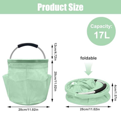 17L Cleaning Caddy with Handle, Foldable Cleaning Supply Caddy with 6 Pockets Cleaning Caddy Bag for Outdoor Camping Garden Harvest Basket Bathroom Storage (Clear Green) - color: Clear Green