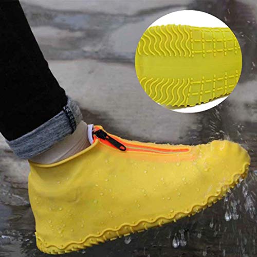 Shiwely Waterproof Shoe Covers, Silicone Reusable Shoe Cover Non-slip Durable Zipper Elastic Rain Cover Protection for Men Women (M (Women 5-7, Men 5-6), Yellow) - color: Yellow, size: M (Women 5-7, Men 5-6)