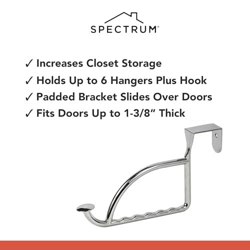Spectrum Stratford Chrome Over The Door Hook Valet for Hanging Clothes Towels Robes, Easy Hang Sturdy Steel Door Hanger for Closet Bedroom Bathroom Laundry Room Door, Fits Doors Up to 1.3” Thick