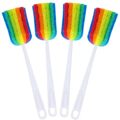 Bottle Brush Cleaner 4PCS Sponge Cleaning Brushes Long Handle Scouring Pad Scrub Brushes for Kitchen Clean Baby Bottle Glasses Mugs Cups (4 PCS) - color: 4