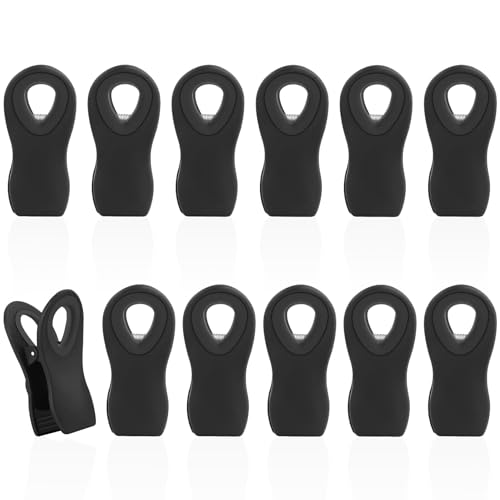 12 Pack Chip Clips, Bag Clips for Food, Magnetic Sealers for Chips And Other Food, Plastic Bag Clip for Kitchen, Fridge, Clothes, Sewing And Artwork (Black) - color: Black