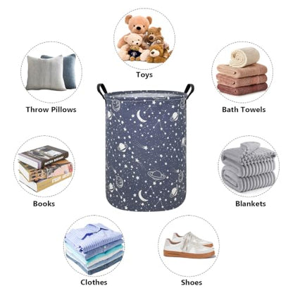 Foldable Waterproof Round Fabric Laundry Basket Home, Blue Starry Sky - color: Round-blue-starry sky