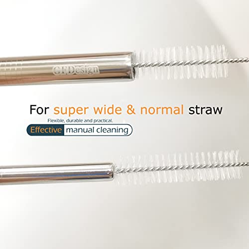 Drinking Straw Cleaning Brushes Set Pipe Tube Cleaner Nylon Bristles Stainless Steel Handle 8" 10" 12" Extra Long 10mm 12mm Extra Wide Diameter - Set of 4