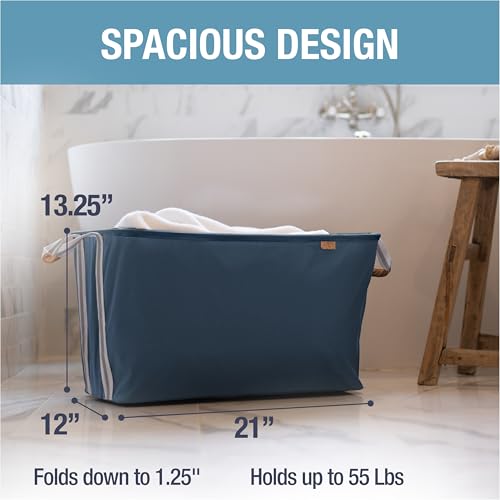 Collapsible Laundry Basket LUXE (300D) - Navy Noir/Cream (2PK) - color: Navy Noir