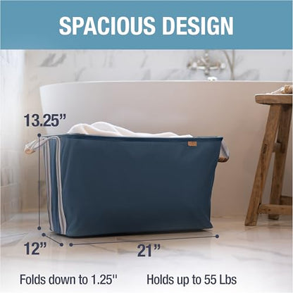 Collapsible Laundry Basket LUXE (300D) - Navy Noir/Cream (2PK) - color: Navy Noir