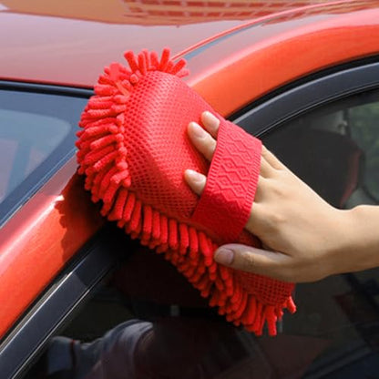Microfiber Car Wash Sponge, Scratch-Free Vehicle Washing Mitt with Chenille & Mesh Sides, Highly Absorbent Sponge Lint-Free Cleaning Tool for Car Washing & Detailing (Red) - color: Red, 1 Pcs