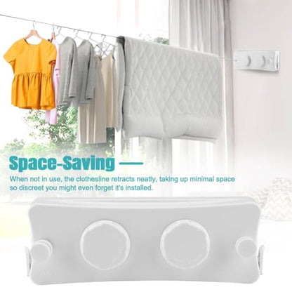 16.7 Ft Retractable Clothesline Indoor & 20Pcs Clothespins, Non-Sagging Wall Mounted Wire Double Clothes Lines, Retracting Outdoor Heavy Duty Clothes Line, for Balcony, Courtyards