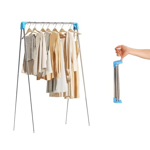 Travel Garment Rack,Portable and Foldable,Collapsible Clothing Rack - color: Blue