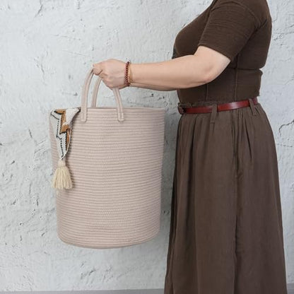 XUANGUO Cotton Rope Laundry Basket Hamper for Clothes, Konjac - color: Konjac, size: Regular