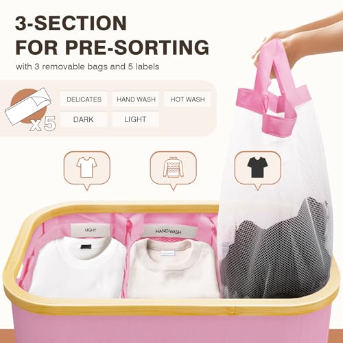 Hampers for Laundry Basket with Lid, 145L Large Laundry Hamper 3 Section - color: Pink, size: 145L