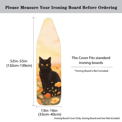Black Cat Ironing Board Cover and Pad Cover with Padding Standard Size Heat-Resistant Ironing Board with Elastic Edges Iron Boards Covers - color: Black Cat5