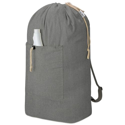 Laundry Bag Backpack, Canvas Laundry Bag with Straps & Drawstring, Grey XL - color: Grey, size: X-Large