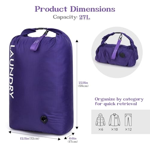 Travel Laundry Bag, Vacuum Compression Dirty Clothes Travel Bag - color: Purple, size: Large