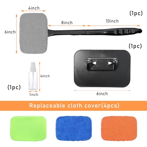 Ohleats Car Windshield Cleaning Tool, Microfiber Window Cleaner with 4 Washable and Reusable Cloth Pad & Long Handle, Auto Glass Wiper Cleaning Kit with Spray Bottle, Car Accessories (Pack of 2) - size: 6×4 inches (Pack of 2)
