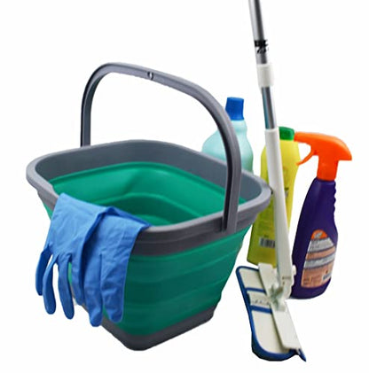 SAMMART 11L (2.9 Gallon) Collapsible Rectangular Handy Bucket (1, Dark Grey/Bluish-Green) - color: Dark Grey/Bluish-green