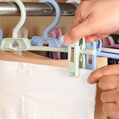 Pants Hangers, 10pcs Adjustable Clothes Hangers with Clips, Portable Drying Rack Travel Plastic Non-Slip Clothes Drying Hanger for Kids Or Adults Garments (Pink) - color: Pink