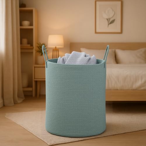 Woven Laundry Basket, Nursery Hamper, 15x15x18 Inch, Green - color: Green
