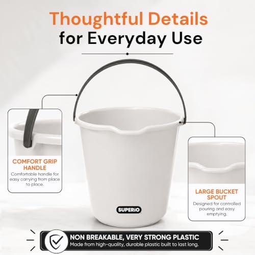 Superio 2.75 Gallon Plastic Cleaning Bucket with Large Spout, Utility Pail for Mopping, Car Wash, Fishing, Camping & Household Use, Light Grey, 4 Pack - color: Light Grey, size: 4 Pack