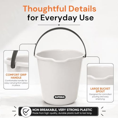 Superio 2.75 Gallon Plastic Cleaning Bucket with Large Spout, Utility Pail for Mopping, Car Wash, Fishing, Camping & Household Use, Light Grey, 4 Pack - color: Light Grey, size: 4 Pack