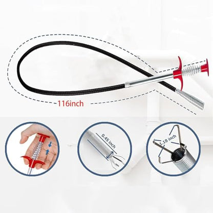 Drain Snake, Toilet Auger Hair Drain Clog Remover (116 inch) - style: 116 IN