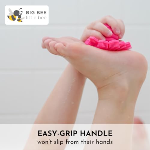 Big Bee, Little Bee - Kids Original ScrubBEE, 100% Silicone Childrens Bath Scrubber, Promotes Effective Independent Hand & Body Washing, As Seen on Shark Tank (Marigold) - color: Yellow