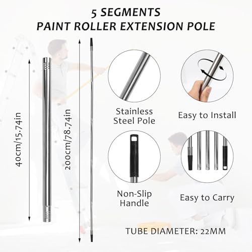 Paint Roller Extension Pole, Multi-Purpose Telescopic Extension Pole, Extensions Poles with Tapered Adapter for Cleaning, Feather Duster, Window Washing Kit (0.88, Pounds)